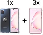 Samsung Note 10 Lite Hoesje - Samsung Galaxy Note 10 Lite hoesje Kickstand Ring shock proof case transparant magneet - 3x Samsung Galaxy Note 10 Lite Screenprotector