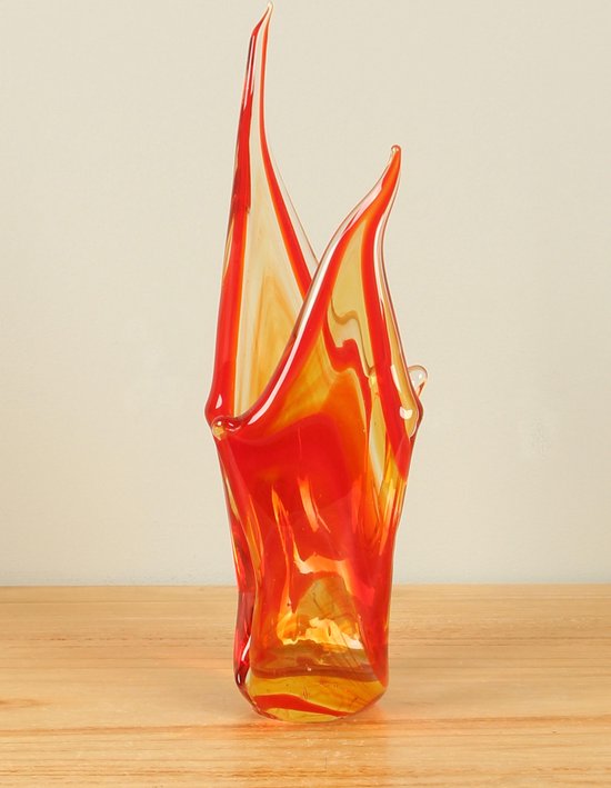 Vlam glas rood/geel, 24 cm, glazen vlam, Glasvlam, vuur van glas, vlammetje van glas (2a008)