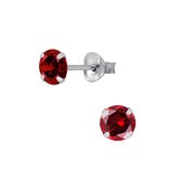 Joy|S - Zilveren ronde oorbellen - 5 mm zirkonia - rode oorknoppen