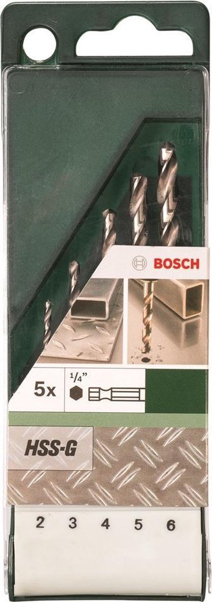 Bosch - 5-delige metaalborenset HSS-G met zeskantschacht 2,0; 3,0; 4,0; 5,0; 6,0 mm