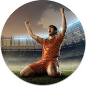 Muurcirkel Juichende speler - FootballDesign | Dibond kunststof 146 cm | Unieke voetbal wanddecoratie