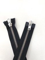 YKK rits,Dubbele deelbare rits zwart met zilver tanden 70 cm Grof (maat 8) super Sterk kwaliteit