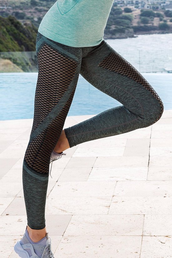 Joy Sportlegging - Dames - Fitness Legging - Yoga Legging - Training (S-212) -SALE- Maat XL - GROEN GRIJS MELANGE