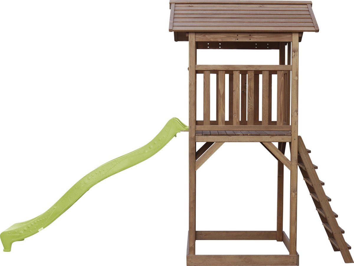 AXI Beach Tower Speeltoestel in Bruin - Speeltoren met Zandbak en Limoen Groene Glijbaan - FSC hout - Speelhuis op palen voor de tuin — afbeelding 16
