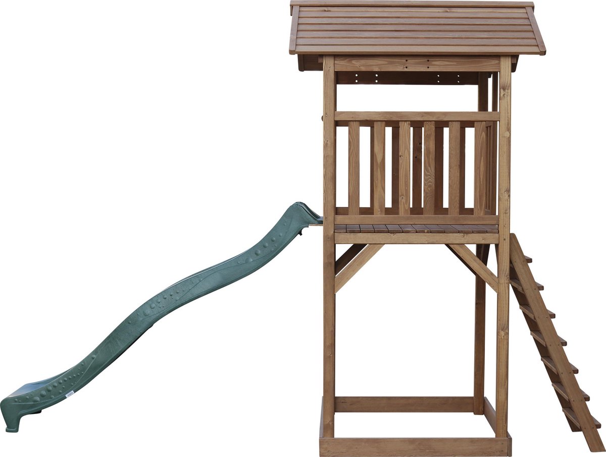 AXI Beach Tower Speeltoestel in Bruin - Speeltoren met Zandbak en Groene Glijbaan - FSC hout - Speelhuis op palen voor de tuin — afbeelding 15