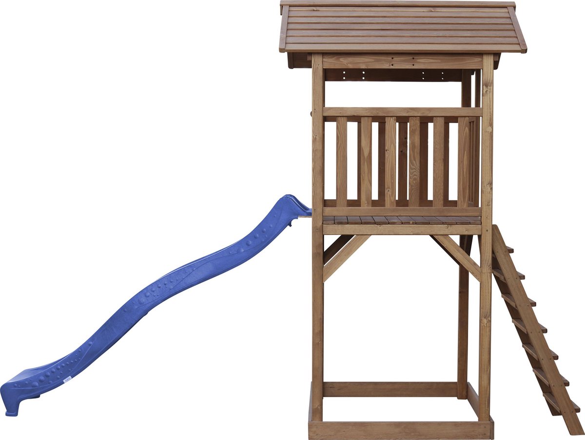 AXI Beach Tower Speeltoestel in Bruin - Speeltoren met Zandbak en Blauwe Glijbaan - FSC hout - Speelhuis op palen voor de tuin — afbeelding 19