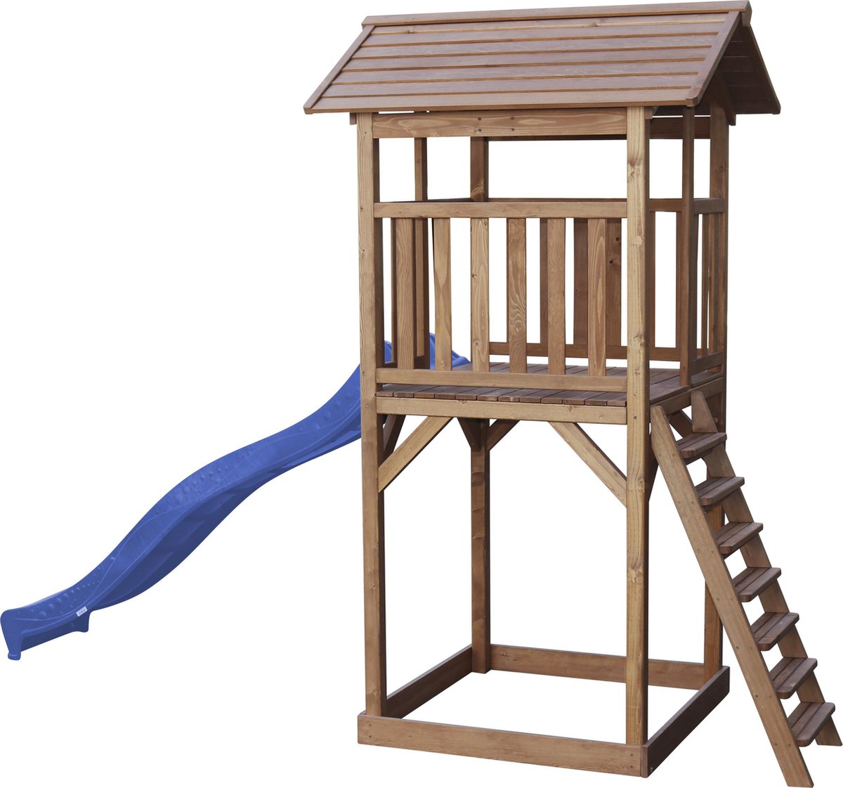 AXI Beach Tower Speeltoestel in Bruin - Speeltoren met Zandbak en Blauwe Glijbaan - FSC hout - Speelhuis op palen voor de tuin — afbeelding 18