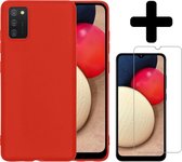 Samsung A02s Hoesje Met Screenprotector - Samsung Galaxy A02s Case Cover - Siliconen Samsung A02s Hoes Met Screenprotector - Rood