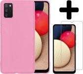 Samsung A02s Hoesje Met Screenprotector - Samsung Galaxy A02s Case Cover - Siliconen Samsung A02s Hoes Met Screenprotector - Licht Roze