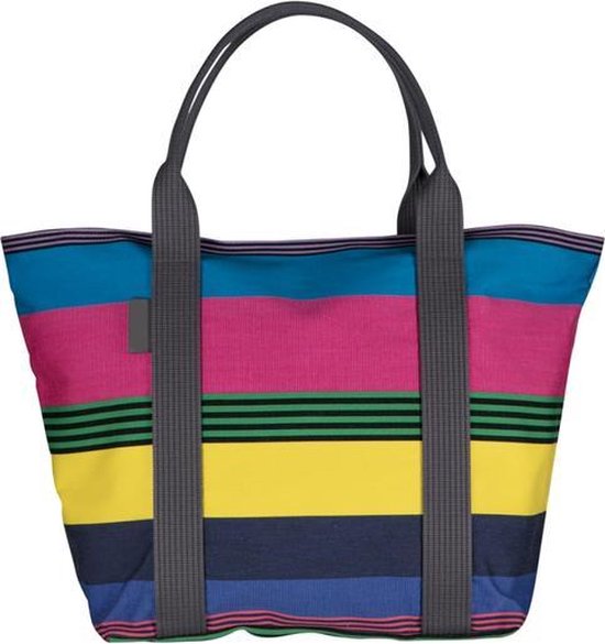 Kleurmeester.nl | Strandtas Belize - Katoen - Strandtas met rits | 62 x 40 x 22 cm | Multicolor Gestreept