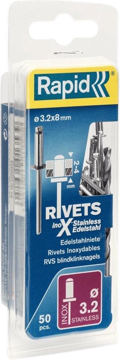 Rapid 5000393 Blindklinknagels incl. boor - RVS - 3,2x8mm (50st)