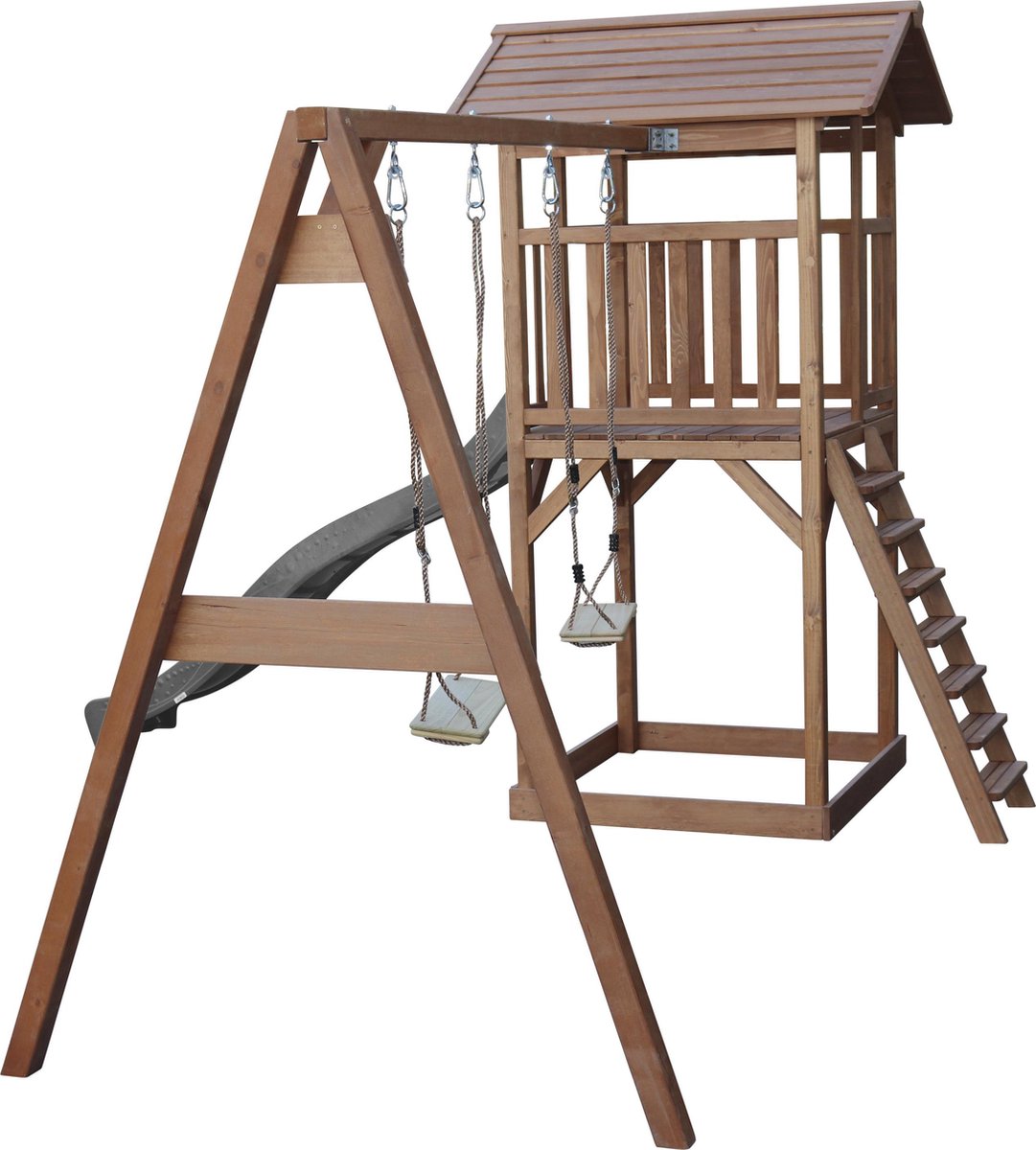 AXI Beach Tower Speeltoestel in Bruin - Speeltoren met Dubbele Schommel, Grijze Glijbaan en Zandbak - FSC hout - Speelhuis op palen voor de tuin — afbeelding 17