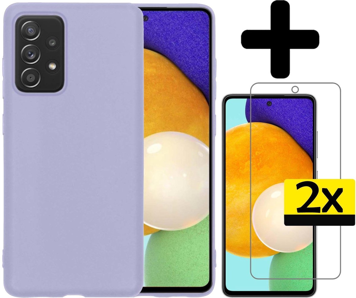 Hoesje - Met 2x Screenprotector - Geschikt voor Samsung Galaxy A52 - Sterk & Shockproof - Back Cover - Siliconen Case - Telefoon Hoes - Telefoonhoesjes - Lila