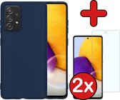 Samsung A72 Hoesje Donker Blauw Siliconen Case Met 2x Screenprotector - Samsung Galaxy A72 Hoes Silicone Cover Met 2x Screenprotector - Donker Blauw