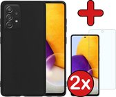 Samsung A72 Hoesje Zwart Siliconen Case Met 2x Screenprotector - Samsung Galaxy A72 Hoes Silicone Cover Met 2x Screenprotector - Zwart