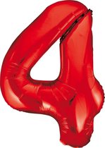 Wefiesta - Folieballon Cijfer 4 Rood - 86 cm