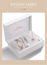 Boerni Aibisino Horloge met diamantjes, Armband en Ketting Rosé luxe geschenk set luxe geschenk set | Crystal glass | Premium kwaliteit uurwerk Quartz Japan | Mineraal | Geschenk |