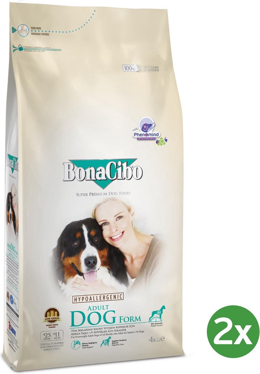 Bonacibo Dog Form Senior & Overgewicht - Hypoallergeen Hondenvoer - 2 x 4 kg
