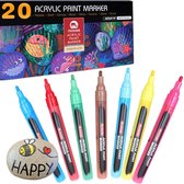 HappyStone Acryl marker stiften 20 kleuren - 2 mm - inclusief Sjablonen - Acrylverf - Tekenset - Mandala - Acrylstiften voor stenen schilderen - Happy Stones beschilderen maken