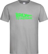 Grijs T shirt met Groen logo " Back To Normal " print size L