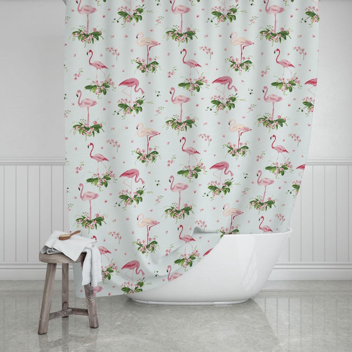 Zethome - Douchegordijn Smal - 110X200 cm - Badkamer Gordijn - Shower Curtain - Waterdicht - Flamingos