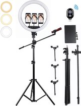 Professionele LED Studio Ring Lamp - 18 INCH / 45 CM -  210 CM Verstelbaar Statief - TikTok - YouTube - Incl. 3 Telefoonhouders + USB aansluiting + Bluetooth Afstandsbediening