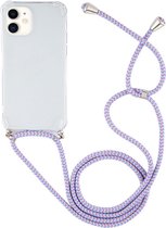 Apple iPhone 12 Mini Hoesje - Mobigear - Lanyard Serie - TPU Hoesje met koord - Transparant / Blauw - Hoesje Geschikt Voor Apple iPhone 12 Mini