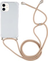 Apple iPhone 12 Mini Hoesje - Mobigear - Lanyard Serie - TPU Hoesje met koord - Transparant / Goud - Hoesje Geschikt Voor Apple iPhone 12 Mini