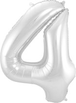 Ballon Chiffre 4 Ans Argent 36cm Décoration De Fête D'anniversaire Avec De La Paille