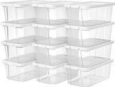 Trend24 Opbergboxen - Opbergbox met deksel - Opbergdozen - Opbergboxen kunststof met deksel - 12,5 x 34,5 x 19,5 cm - Set van 12 stuks - Wit - Transparant