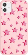 iPhone 12 Hoesje - Roze - Pink - Flexibel – Sterren – Soft - Backcover – Geschikt voor Apple – Case – Schok – Shockproof – Cover – Bescherming – Smartphone – Telefoon Accessoire – GSM – Phone