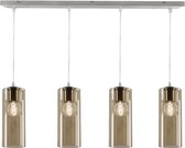 Olucia Hatice - Design Hanglamp - 4L - Glas/Metaal - Amber;Chroom - Rechthoek