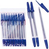 Balpennen - Pennen set 10-delig - Balpen set - 10 Stuks - Blauw - Met Dop - Voordeelpack - Schoolpennen - Pen