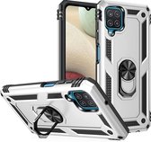 Samsung Galaxy A12 Hoesje Grijs - Anti-Shock Hybrid Armor met Kickstand Ring