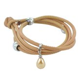 Silventi 910470632 Lerenarmband - Wikkelarmband - Dames - Camel - Druppel - 40 cm - Rhodium - Zilver