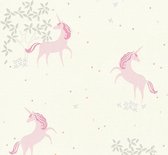 Kinderbehang Profhome 369891-GU vliesbehang glad met kinder patroon mat roze grijs wit 5,33 m2