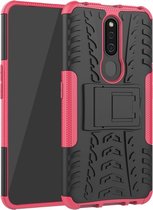 Schokbestendige PC + TPU-bandenpatroonbehuizing voor OPPO F11 Pro, met houder (roze)