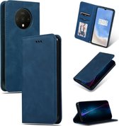 Voor OnePlus 7T retro skin feel zakelijke magnetische horizontale flip lederen tas (marineblauw)