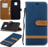 Kleurafstemming Denim Texture Leather Case voor Huawei Mate 20 Pro, met houder & kaartsleuven & portemonnee & lanyard (donkerblauw)
