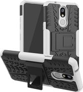 Schokbestendige PC + TPU-bandenpatroonbehuizing voor LG K40, met houder (wit)