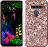 Glitter poeder schokbestendig TPU beschermhoes voor LG G8 ThinQ (rose goud)