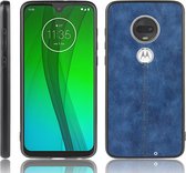 Voor Motorola Moto G7 / G7 Plus Schokbestendig Naaien Koe Patroon Skin PC + PU + TPU Case (Blauw)