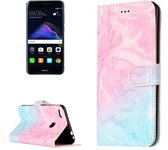 Voor Huawei P8 Lite (2017) Roze Groen Marmer Patroon Horizontale Flip Leren Beschermhoes met Houder & Kaartsleuven & Portemonnee