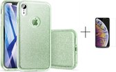 Apple iPhone XR Back Cover Telefoonhoesje | Groen | TPU hoesje | Glitter + 1x screenprotector