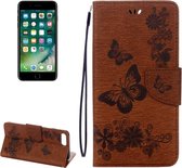Voor iPhone 8 Plus & 7 Plus vlinders Embossing horizontale flip lederen tas met houder & kaartsleuven & portemonnee & lanyard (bruin)