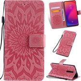 Geperst Printing Sunflower Pattern Horizontal Flip PU Leather Case voor Xiaomi Mi 9T & Mi 9T Pro & Redmi K20 & K20 Pro, met houder & kaartsleuven & portemonnee & lanyard (roze)