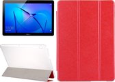 Voor Huawei MediaPad T3 10 9,6 inch Zijde Textuur Horizontaal Flip Leren Case met 3-voudige houder (rood)