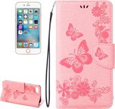 Voor iPhone 8 & 7 Pressed Flowers Butterfly Pattern Horizontal Flip Leather Case met houder & kaartsleuven & portemonnee (roze)