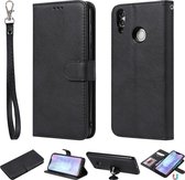 Voor Huawei Honor 8C Effen kleur Horizontale Flip Beschermhoes met houder & kaartsleuven & portemonnee & fotolijst & lanyard (zwart)