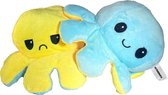 Ultrasativa® Octopus Mood Knuffel - Licht Blauw & Geel - Omkeerbaar - Emotie Knuffel - Boos/Blij Knuffel - 2 Verschillende Kleuren -